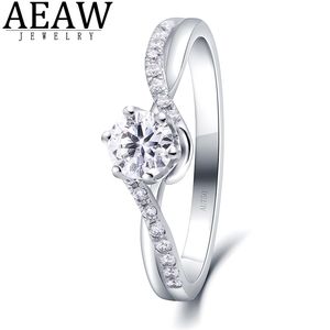 Anneaux de mariage anneau Solitaire 03ct Cut Round Natural réel 100% Diamomd Engagement Ring Twist Band Halo Style 10k White Gold Certificat 220829