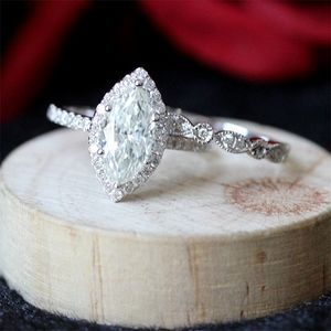 Anneaux de mariage Solitaire Ring 10CT 5x10mm Marquise Cut Engagement Send 14k White Gold For Women Lady 220829