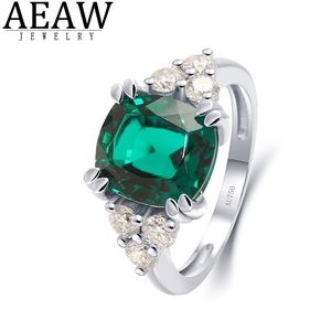 Solitaire Ring Trouwringen 14k Wit Goud Luxe Vintage 910mm Lab Colombiaanse Emerald Gemstone Side Stone 220829