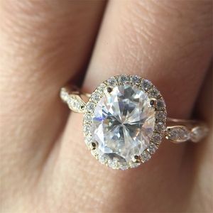 Solitaire ring Weddingringen 14k geel gouden halo 7x9mm 20ct ovaal gesneden briljante verloving voor vrouwen 220829