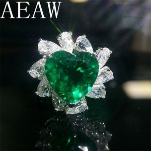 Bague Solitaire Alliances AEAW 5ct AAA Lab Créé Colombien Emerald Heart Emgagement Ring Real Solid 14k White Gold avec Pear Moissanite pour les femmes