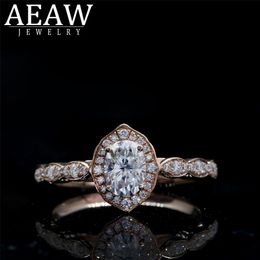Bague solitaire anneaux de mariage AEAW élégant femme blanc 10ct coupe ovale 14k or jaune bijoux Vintage pour femmes pierres cadeau 220829