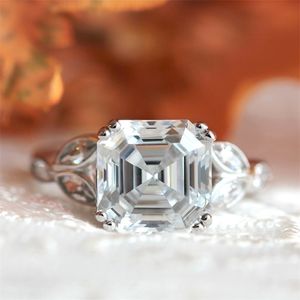 Solitaire Ring Trouwringen Asscher Cut 14k Wit Goud 3ctw DF Engagement Lab Grown Diamond Halo Ring Test Positief 220829