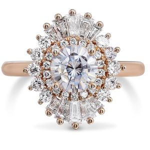 Solitaire ring Weddingringen Round Brilliant Cut Engagement Ring 100 65mm met luxueuze zijsteen Halo Solid 14K ROSE GOUD 220829