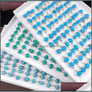 Solitaire Bague En Gros 50 Pcs Mix Styles Colorf Turquoise Pierre Anneaux Pour Femmes Dames De Mode Bijoux Anneau Marque Tzqnd Fn6St Drop Ot52K