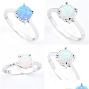 Solitaire Ring Vrouw Mens Circar Opal Ring Dames Verguld Sier Love 6Mm Blauw Wit Band Ringen Sieraden 15 9Xs G2B Drop Delivery Sieraden Dhhm1