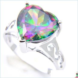 Solitaire Ring Vrouwen Trouwringen Liefde Hart Vuur Mti-Kleur Regenboog Natuurlijke Mystic Topaas Sier Zirkonia Sieraden Drop Delivery Dhylt