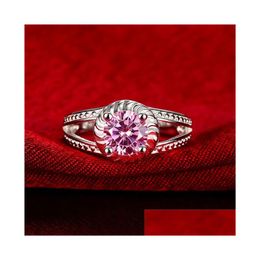 Bague Solitaire Femmes Sterling Sier Plaqué Rouge Rond Zircon Gssr730 Mode 925 Plaque Anneaux Drop Delivery Bijoux Dhd32