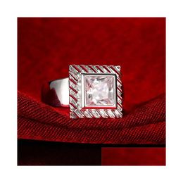 Anillo solitario para mujer Sterling Sier Plated Big Square Zircon Gssr728 Moda 925 Plate Rings Drop Delivery Jewelry Dhdiu