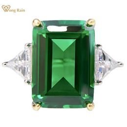 Bague Solitaire Wong Rain 925 Sterling Silver Emerald Cut 10 * 14 MM Créé Moissanite Fiançailles De Luxe Pour Les Femmes Fine Jewelry Gift Y2302