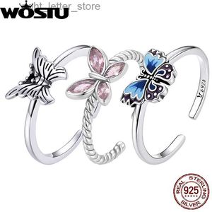 Solitaire Ring WOSTU 925 Vlinder Opening Ring Sterling Zilver Originele Kleurrijke Sieraden voor Vrouwen Lente Feest Bruiloft Datum Cadeau Maat6-8 YQ231207