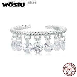 Solitaire Ring WOSTU 925 Sterling Zilver Glanzend Zirkoon Kwastje Opening Ring Voor Vrouwen Bling Crystal Charm Ringen Bruiloft Sieraden Accessoires YQ231207