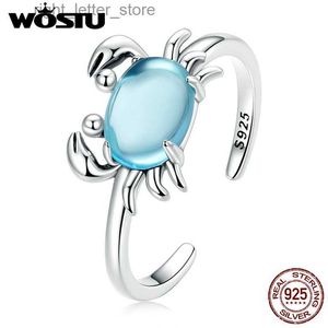 Bague Solitaire WOSTU 925 en argent Sterling été océan série crabe hippocampe poisson anneaux ouverts pour les femmes Multi couleur Zircon anneau bijoux de fête YQ231207