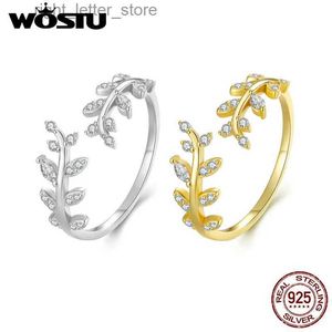 Bague Solitaire WOSTU 925 argent Sterling Simple Zircon or délicat feuille anneaux ouverts pour les femmes femme bijoux originaux CTR241-A YQ231207