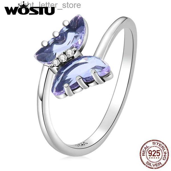 Anillo solitario Wastu 925 astilla esterlina cristal transparente insecto delicado púrpura mariposa tamaño anillos para mujeres joyería original femenina CQR797 YQ231207