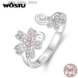 Solitaire Ring WOSTU Echt 925 Sterling Zilver Sakura Bloem Ring Voor Vrouwen Roze Zirkoon Open Maat Ringen Bruiloft Verloving ewelry CTR086 YQ231207