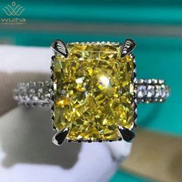Solitaire Ring WUIHA 100% 925 Sterling Zilver 3EX Radiant Cut 5CT VVS Geel Gemaakt Wedding Engagement Aangepaste Ring Fine Jewelry 230607