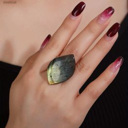 Ring Solitaire Yeevaa 1pc Labradorite Ring Natural Stone Ring 14k Gold Goled de manguito ajustable Decoración de la fiesta del cóctel (formas inciertas) L231220