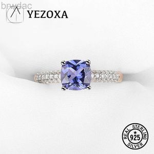 Solitaire Ring Yezoxa Cushion Cut Created Tanzanite 925 STERLING Silver 14K Rose Gold Placing Solitaire pour femmes D240419