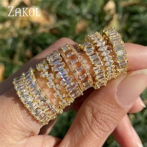 Bague Solitaire ZAKOL ovale couleur or anneaux pour femmes mode géométrie cubique zircone doigt bijoux de fête de mariage 231009