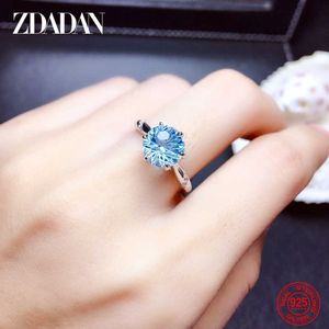 Solitaire Ring Zdadan 925 Silver Blue Topaz For Women Wedding Fashion Jewelry Y2302