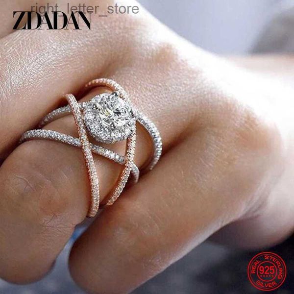 Anillo solitario ZDADAN 925 plata esterlina oro rosa circón tejido anillo de dedo para mujeres regalo de joyas de fiesta YQ231207