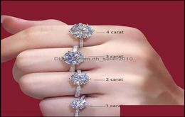 Bagues solitaire bijoux925 Sterling Sier Moissanite Style classique coupe ronde simple rangée diamant bague de fiançailles anniversaire 1Ct 2Ct8270741