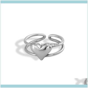 Anillos de solitario Joyas 925 Sier Ahuecado Doble capa Amor Jinggong Viejo en forma de corazón Moda Personalidad Índice Anillo de dedo Chica Drop De