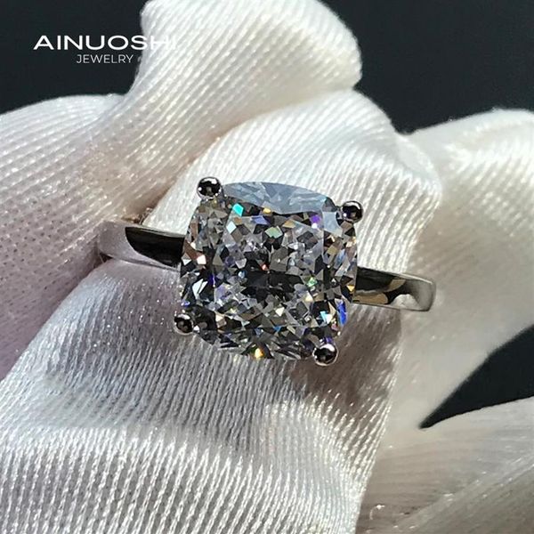 Solitare 9x9 mm Anillos de compromiso con corte de cojín Diamante SONA simulado para joyería de anillo nupcial de boda de plata de ley 925 Cluster239Y