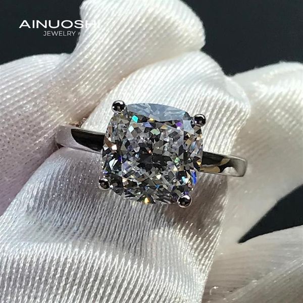 Solitare 9x9mm bagues de fiançailles taille coussin simulé SONA diamant pour 925 en argent Sterling bague de mariée de mariage bijoux Cluster2462