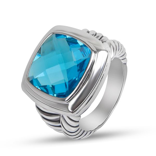 Bague Solitatire pour femmes hommes 14mm bleu zircon cubique bague élégante Chic Twsit Design brillant bague bijoux