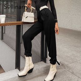 Sollinarry High Street Button Dames Pak Broek Black Office Lady Elastische Broek Solid Fashion Dunne Pocket Vrouwelijke Bodems 210709