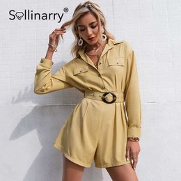 Sollinarry high street revers mode romper vrouwen zomer korte mouw riem solide casual rompertjes lente geel kantoor playsuit 210709