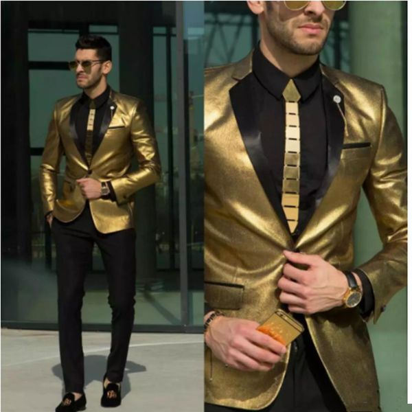 Solove 018 New Gold Mariage Hommes Costume Smokings Deux Pièces Slim Fit Marié Un Bouton Suit296b