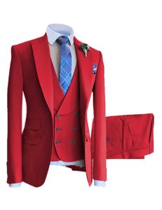 SOLOVEDRESS Costume d'affaires pour hommes 3 pièces rouge à double boutonnage fête de mariage occasions formelles personnalisation X0909