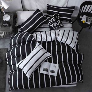 Solstice beddengoed set dekbedovertrek kussensloop laken set zwart en wit streep afdrukken quilt cover beds platte laken queen size 210706