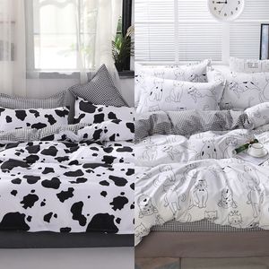 Solstice cartoon roze flamingo beddengoed sets 3/4 stks geometrische patroon bed voeringen dekbedovertrek laken kussenslopen dekking set C0223