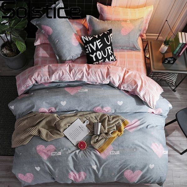 Solstice Cartoon Pink Love Symbol Literie Ensembles 3/4pcs Garçon Fille et adulte Doublures de lit Housse de couette Drap de lit Taie d'oreiller 201120