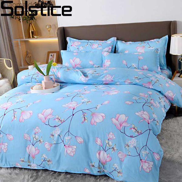 Solstice Home Textile Bleu Fleurs Ensembles de Literie Linge de Lit Simple Garçon Fille Enfant Adulte Housse de Couette Drap Plat Twin King L230704