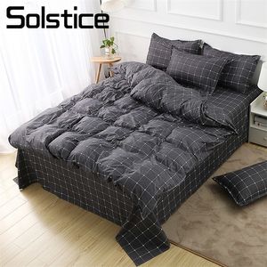 Solsticio Inicio Textil Oscuro Gris Ropa de cama Conjunto Geométrico Plaid Simple Duvet Cover Funda de almohada Adulto Adolescente Hombre Ropa de cama Sin lámina LJ201127