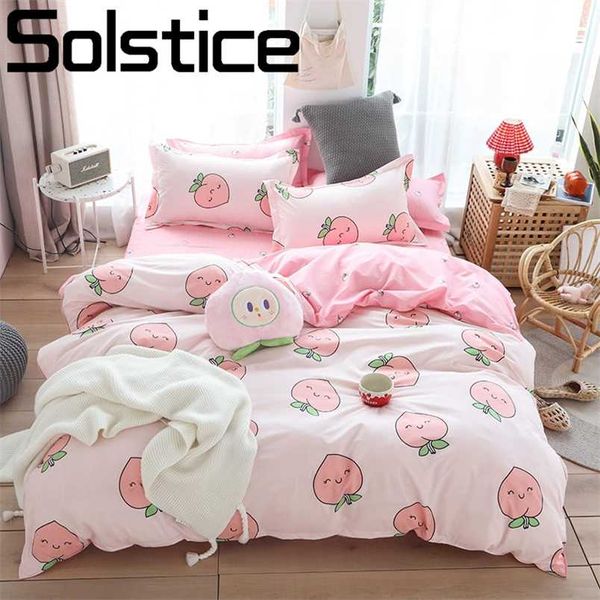 Solstice Home Textile Girl Kids Juego de cama Honey Peach Pink Funda nórdica Sábana Funda de almohada Mujer Camas para adultos Sábana King Queen Full 211007