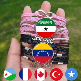Bracelet de drapeau du Somaliland Canada Turkey USA France Italie Somalie Djibouti Argentine Venezuela Hongrie en cuir en verre en verre
