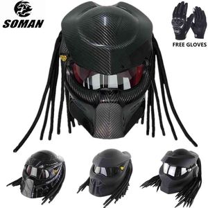 SOMAN Black Predator Full Face Retro Motorcycle Helmet DOT ECE Approved