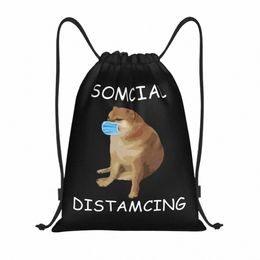 somcial Distamcing Cheems Hond Tasje voor Winkel Yoga Rugzakken Vrouwen Mannen Grappige Shiba Inu Dank Meme Sport Gym Sackpack 83kP #