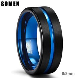 Somen 4mm 6mm 8mm anneaux de tungstène pour hommes femmes bleu rainure centrale finition mate unisexe alliance couple anneau confort Fit 240401