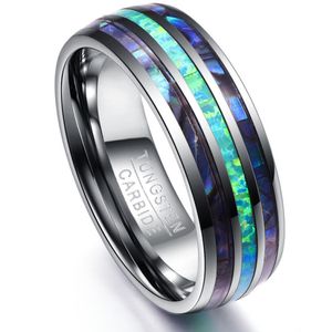 SOMEN 8 MM Luxe Zilver Kleur Tungsten Carbide Ring Blauw Brand Opaal Shell voor Mannen Dames Huwelijk Verlovingsring Bague Homme MX200528