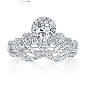 SOMEN LUXE SIERAME S925 Sterling Silver Crown Design Pear Cut D Grade 1.0ct Moissanite Rings For Women Wedding Engagement