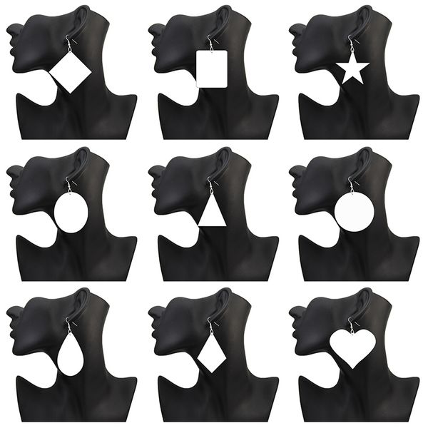 SOMESOOR 13 formes personnalisées géométriques en bois boucles d'oreilles goutte Photos personnalisées boucles imprimées grand pendentif balancent pour les femmes cadeaux