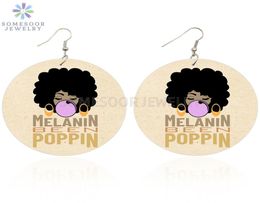 Somesoor Melanin geweest Poppin African Wood Drop Oorrings Bubble Gum Girl Afro Natural Hair Design Dange sieraden voor vrouwelijke geschenken 4774289