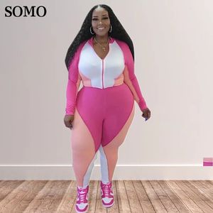 SOMO mode fermeture éclair Patchwork couleur bloc grande taille femmes vêtements survêtement de sport deux pièces pantalon ensemble en gros goutte 240229